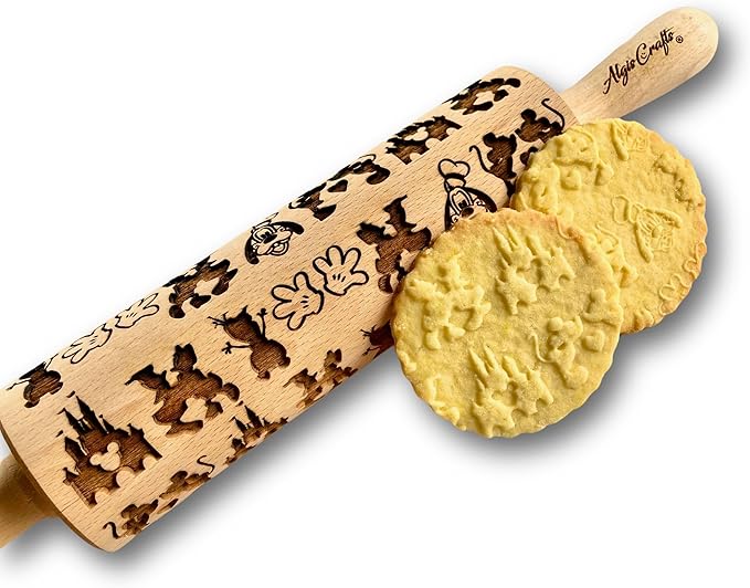 FAIRY TALE EMBOSSING ROLLING PIN MOUSE DOG LASER ENGRAVED DOUGH ROLLER GIFT for CARTOON FAN