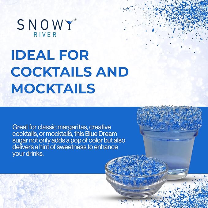 Snowy River Blue Dream, Cocktail & Margarita Sugar Rimmer - Vibrant Naturally Colored Sugar for Cocktail Rimming, Baking & Decorating, Medium Crystal - 16oz