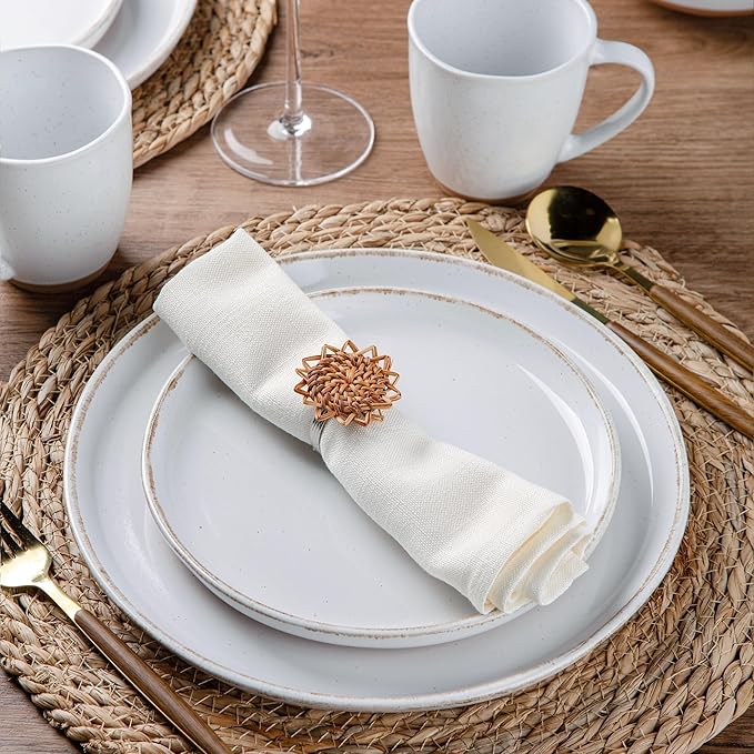 AmorArc 18 Pieces Ceramic Dinnerware Sets for 6, Handpainted Stoneware Plates and Bowls Set with Rustic Terracotta Underside, Scratch Resistant Dishes Set, Dishwasher & Microwave Safe, White