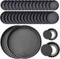 Layhit 34 Pcs Tart Pans - 2x 9.5" + 16x 3" Small + 16x 4" Mini Non Stick Tart Pans with Removable Bottom for Baking, Heavy Duty Carbon Steel Quiche Molds