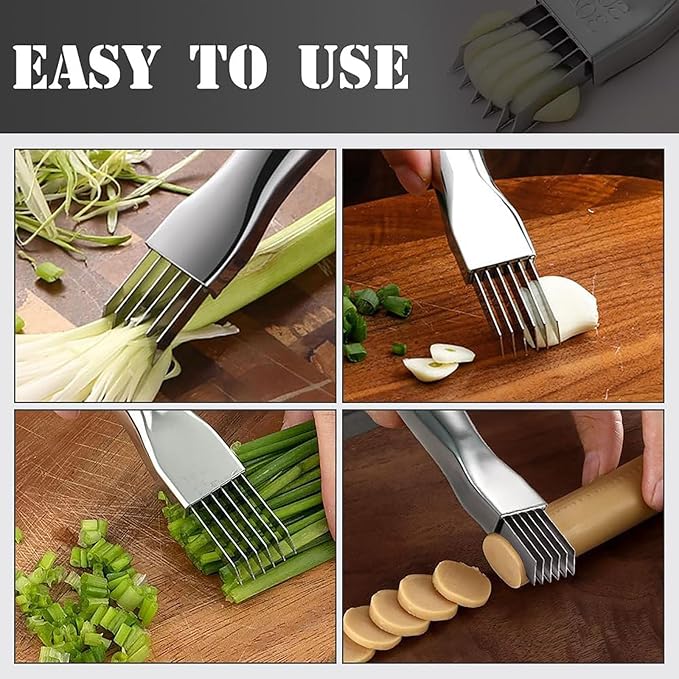 Shred Silk The Knife, 2025 Upgrade Green Onion Cutter Stainless Steel Chopped Kitchen Slicing Tool Cutter for Vegetables Onion Garlic, Multifunctional Kitchen Food Vegetable Cutter (1Pack)