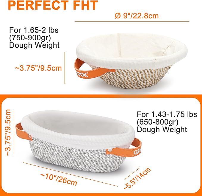 Sourdough Starter Kit,10 Inch Round & 9 Oval Cotton Rope Banneton Bread Proofing Basket with Bread Lame, Scraper,Sling, Dough Whisk,Perfect Gifts for Bakers Sourdough Bread Baking Supplies