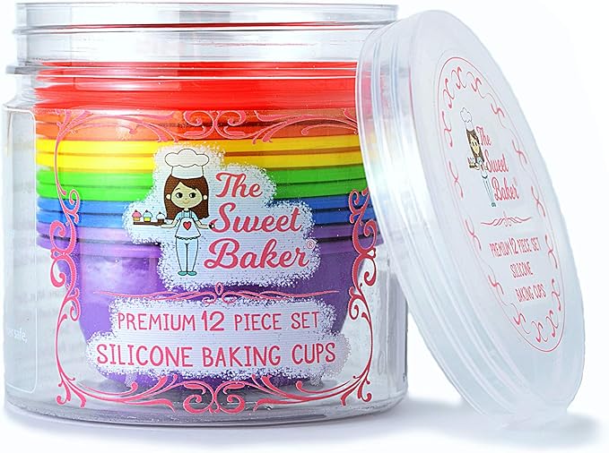 | Professional Silicone Baking Cups | Premium 12 Piece Set | Reusable Cupcake Muffin Pans | BPA Free