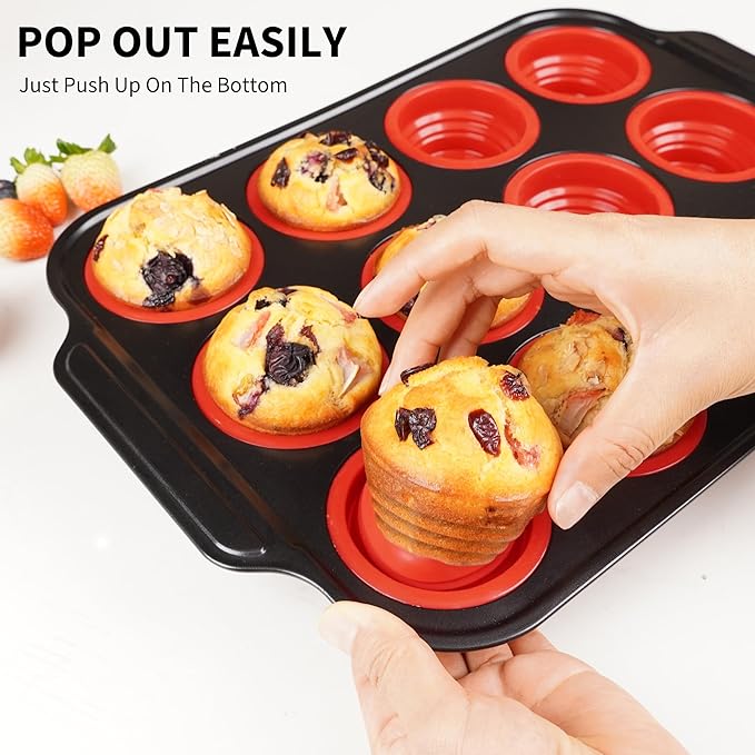 Silicone Muffin Pans for Baking with Metal Reinforced Frame, Nonstick Cupcake pans 12 regular size, Muffin Tin Easy to Pop, Silicone Egg Bite Molds for Oven Dishwasher Safe