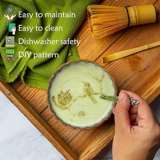 8PCS Matcha Whisk Set - Matcha Set Ceramic Whisk and Bowl, Japanese Buucup Matcha Set with Bamboo Whisk, Sifter, Scoop, Holder & Tea Towel for Traditional Matcha Ceremony (Green)