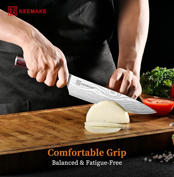 KEEMAKE Chef Knife 8 Inch - Ultra Sharp Kitchen Knife 1.4116 High Carbon Stainless Steel Blade, Ergonomic Handle, Professional Meat Knife for Home Cooking & Chefs, w/Sheath & Gift Box