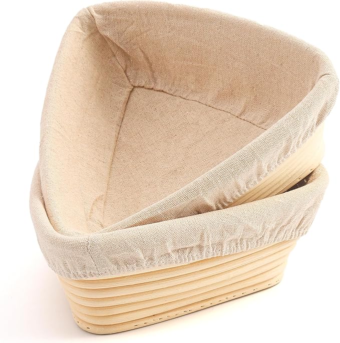 Triangle Bread Proofing Basket - Sourdough Basket, Rattan - Starter Kit for Baking Triangle Loaves- Gift Set