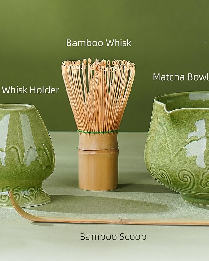 ZENS Matcha Whisk Set, 6Pcs Matcha Kit Set Includes Ceramic Bowl, Bamboo Whisk and Chasen Holder,Scoop, 304 Stainless Sifter & Tea Mat, Matcha Set for Tea Ceremony, Blue