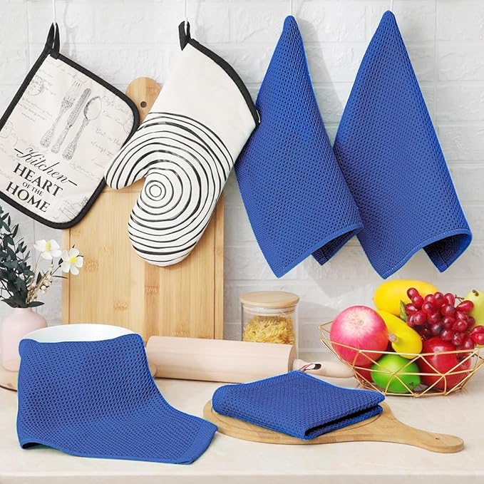 Homaxy 100% Cotton Waffle Weave Kitchen Dish Cloths, Ultra Soft Absorbent Quick Drying Dish Towels, 12 x 12 Inches, 8-Pack, Blueberry
