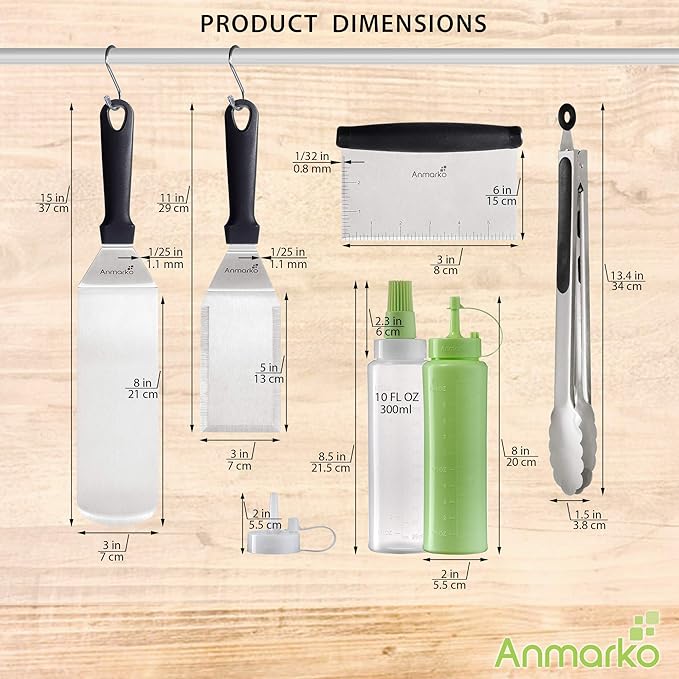 Metal Spatula Set Stainless Steel and Scraper - Professional Chef Griddle Spatulas Set of 6 - Heavy Duty Accessories Great for Cast Iron BBQ Flat Top Grill Skillet Pan