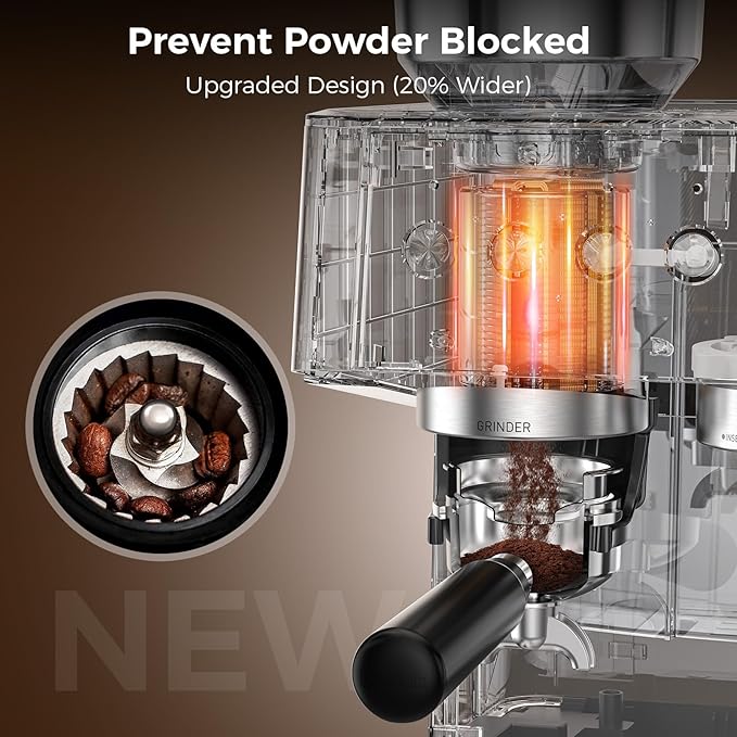 COWSAR (2025 New) Espresso Machines with Built-in Anti-Clog, 20 Bar Expresso Coffee Machines with Milk Frother Steam Wand, Commercial Espresso Machine with Grinder for Latte, Cappuccino, Americano