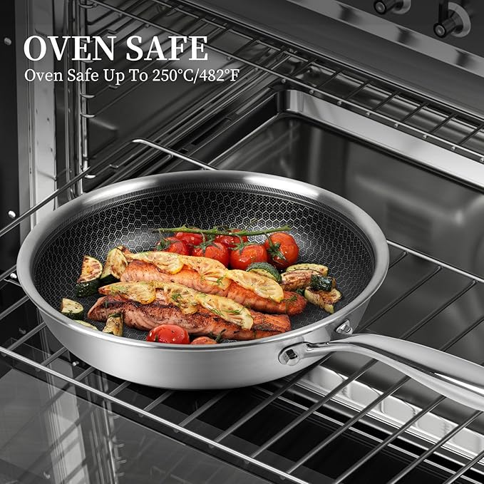 Innerwell 6 Piece Stainless Steel Frying Pan Set with Lids, Nonstick Honeycomb Frying Pan Set, 3pcs W/Stay Cool Handle, Skillet Works Pan for Cooking with Induction, Gas, Ceramic & Electric Stovetops