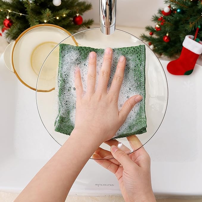 Homaxy 100% Cotton Waffle Weave Kitchen Dish Cloths, Ultra Soft Absorbent Quick Drying Dish Towels, 12 x 12 Inches, 12-Pack, Grass Green
