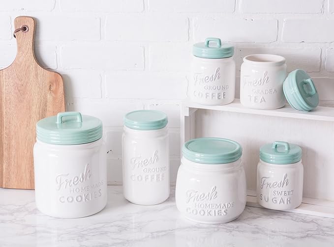 DII Kitchen Accessories Collection Ceramics, Cookie Jar, Aqua