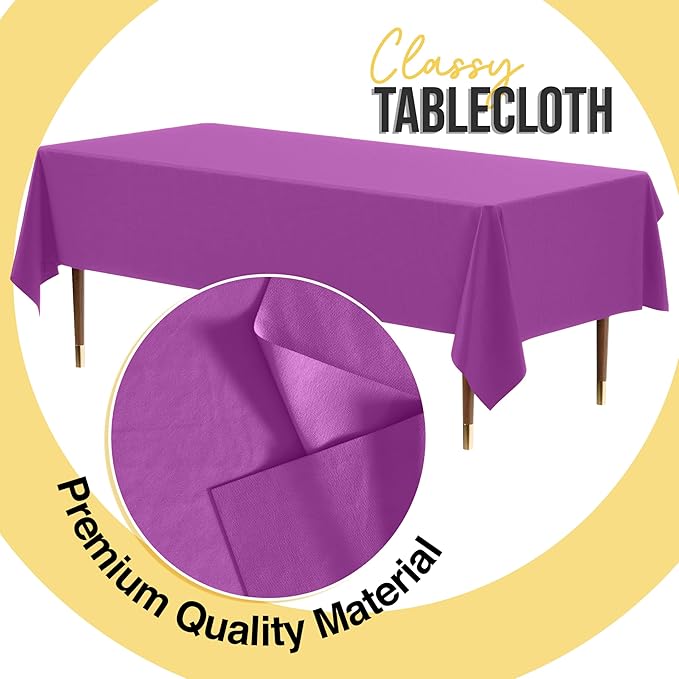 Exquisite 66% Thicker Premium Plastic Table Cloth Rectangle Table Cover 0.5 Mil 6 Pack Magenta Table Cloth 54 Inch x 108 Inch Disposable Tablecloth Won't Tear Easily Like Cheap Thin Brands
