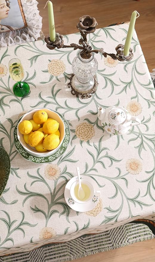 patdrea Designer French Linen Table Cloth for Rectangle Table,Vintage Fall Decorative Tablecloth,Floral Decoration Cover for Kitchen Dining Christmas,Tea Party,Thanksgiving,63"x102"-Littledaisy