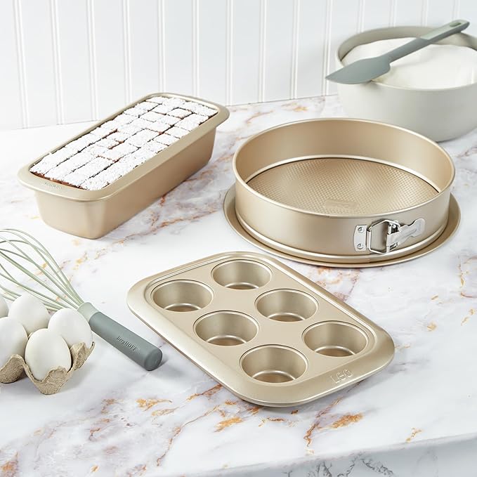 Berghoff Balance Nonstick 6 cup Cupcake/Muffin Baking Pan 2.5" x 1", Lightweight Carbon Steel, Ferno-Green, Non-toxic Coating Bakeware, Easy Food Release, Oven Safe Up To 450°F