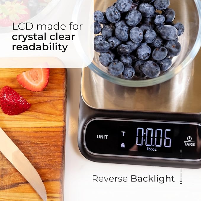 Fradel 0.1g Digital Kitchen Food Scale in Grams & Ounces - 11lb, for Cooking, Baking, Weight Loss - Square