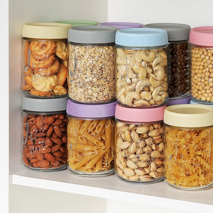 6-Pack 16oz Overnight Oats Containers with Airtight Lids - Glass Mason Jars with Measurement Marks for Yogurt, Meal Prep & Chia Pudding, Stackable & Leakproof