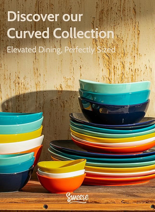Sweese 18 oz Medium Porcelain Bowl - Set of 6 Rainbow Colored Cereal, Dessert, Soup, Rice & Salad Bowls, Ceramic Serving Bowls