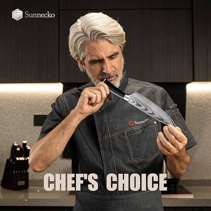 Sunnecko Chef Knife,Japanese VG10 Core Steel Damascus Knife,Professional Razor Sharp Kitchen Knives with Knives Sharpner