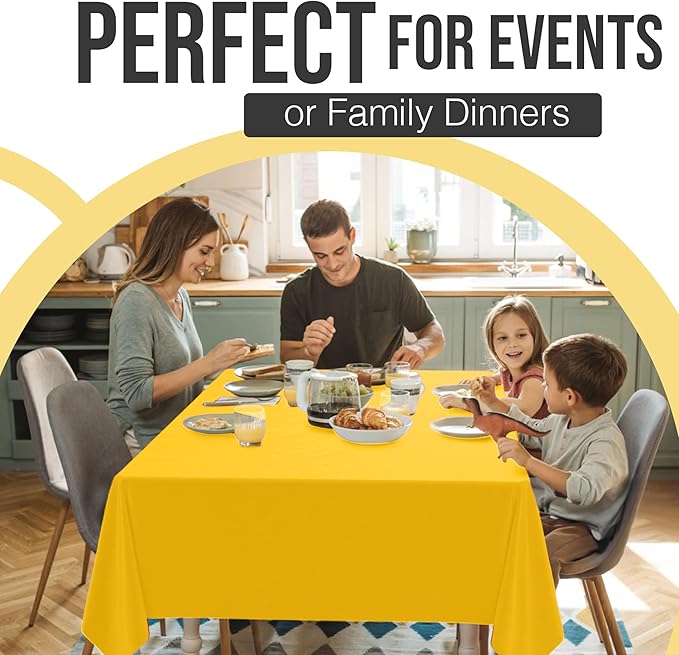 Exquisite 66% Thicker Premium Plastic Table Cloth Rectangle Table Cover 0.5 Mil 12 Pack Yellow Table Cloth 54 Inch x 108 Inch Disposable Tablecloth Won't Tear Easily Like Cheap Thin Brands