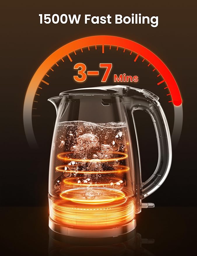 COMFEE' Electric Kettle, 1.7L Hot Water Boiler, 1500W Fast Boil, Glass Electric Tea Kettle with LED Indicator, Auto Shut-Off and Boil-Dry Protection, BPA Free