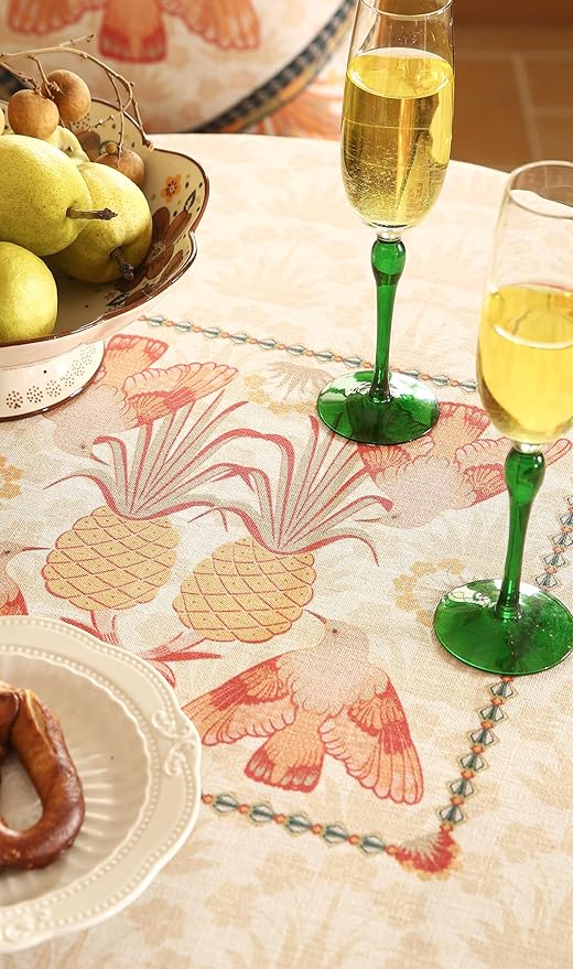 patdrea Designer Vintage Small Round Table Cloth,French Tropical Style Breathable Linen Tablecloth,Table Cover Cloth for Kitchen Dining Christmas,Thanksgiving,Diameter 55"-Pineapple a