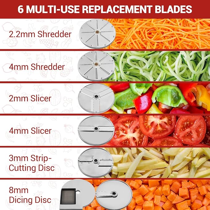 Commercial Food Processor with 6 Blades, Electric Vegetable Slicer & Chopper for Restaurant Kitchen - Stainless Steel Multifunctional Dicer, Shredder, Slicer