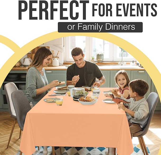 Exquisite 66% Thicker Premium Plastic Table Cloth Rectangle Table Cover 0.5 Mil 6 Pack Peach Table Cloth 54 Inch x 108 Inch Disposable Tablecloth Won't Tear Easily Like Cheap Thin Brands