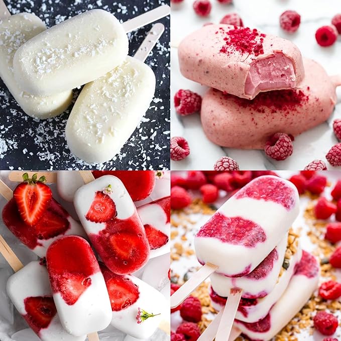Sakolla 2 Pack Silicone Popsicle Molds, Larg Oval 4 Cavities Homemade Ice Pop Molds with 50 Wooden Sticks for Ice Cream, Cakesicles, Cake Pop (White)