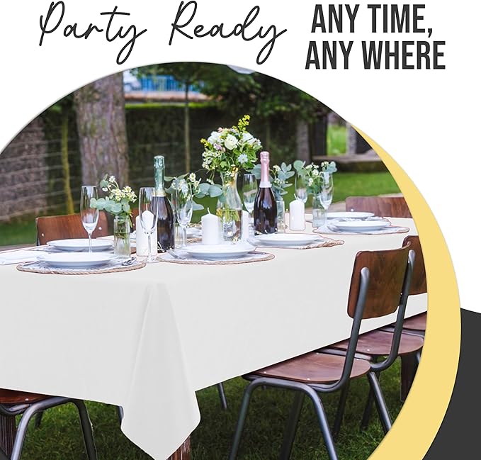 Party Solids 66% Thicker Premium Plastic Table Cloth Rectangle Table Cover 0.5 Mil 12 Pack White Table Cloth 54 Inch x 108 Inch Disposable Tablecloth Won't Tear Easily Like Cheap Thin Brands
