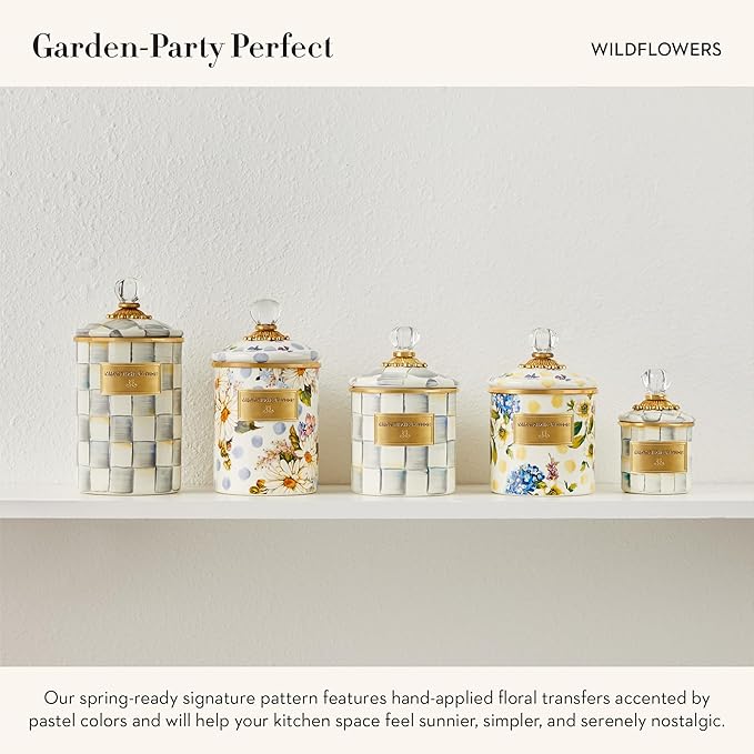 MACKENZIE-CHILDS Wildflowers Enamel Canister, Floral Kitchen Storage Container with Lid, Small