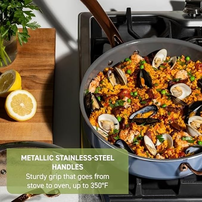 T-Fal Preserve Ceramic Nonstick Saute Pan with Lid 5.5 Qt, Oven and Broiler Safe up to 350°F Cookware, Frying Pan, Stay-Cool Handle, Skillet Pots and Pans, Blue