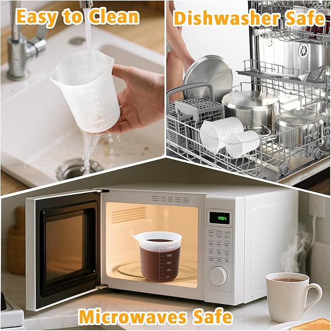 Palksky Silicone Cups for Melting Chocolate, 4PCS Silicone Measuring Cups with 250 & 350ml Capacity, Reusable Baking Supplies for DIY Chocolate Molds