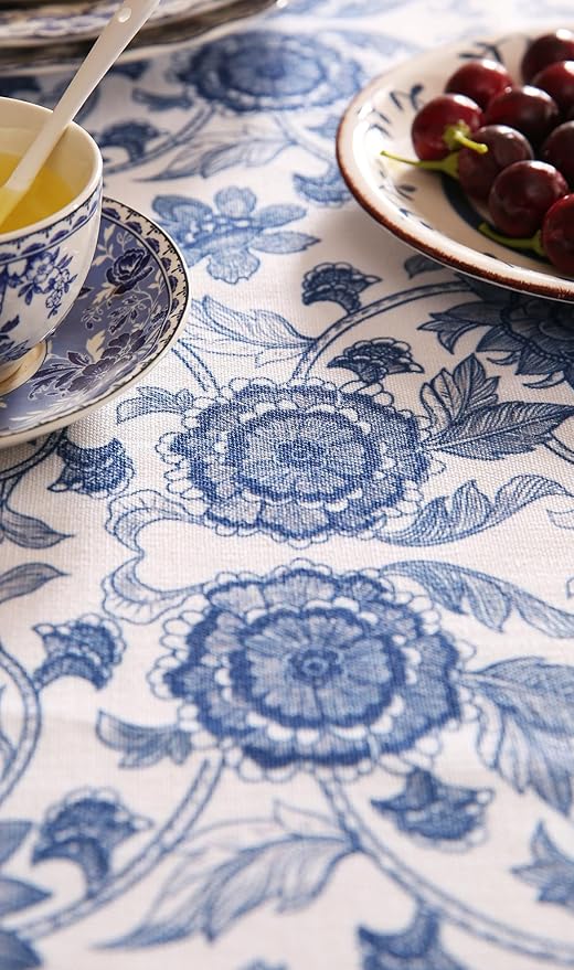 patdrea Designer Vintage Blue Floral Tablecloth for Square Table,Linen Paisley Breathable Pattern Table Cloth,Home Cover Decor for Kitchen Dining Christmas,Thanksgiving,67"x67"-Lantang a