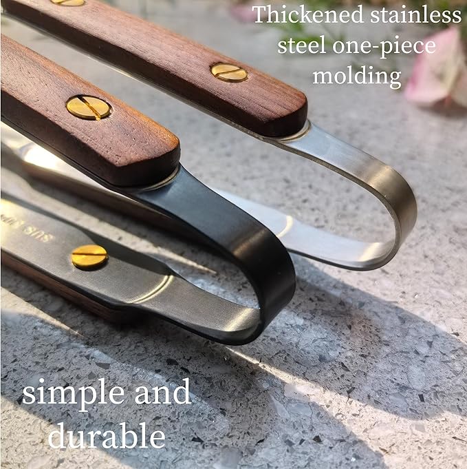 Premium Cooking Tongs - 304 Stainless Steel & Walnut Wood, Comfortable Grip, Non-Slip Design, High Heat Resistant - Ideal for Home, Kitchen, Barbecue & Frying Steak, 9-Inch, Black