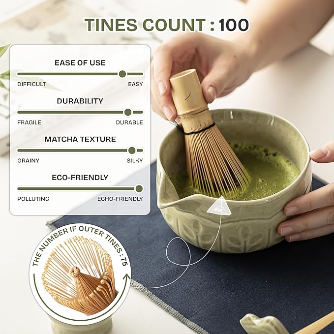 Matcha Whisk Set, 7 PCS Matcha Kit with Matcha Bowl with Spout, Bamboo Matcha Whisk and Scoop, Matcha Accessories & Sifter – Complete Matcha Set for Tea Lovers, Matcha Gift Set (Green)