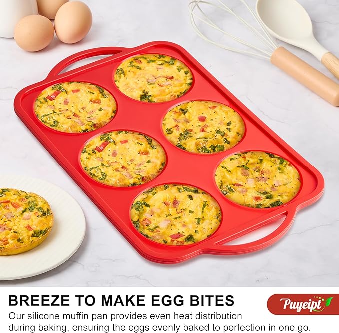 2 Pack 4 Inch Silicone Egg Molds for Breakfast Sandwiches with Metal Frames, Jumbo Size Muffin Top Pans, Silicone Egg Bite Baking Trays, BPA Free & Non-Stick