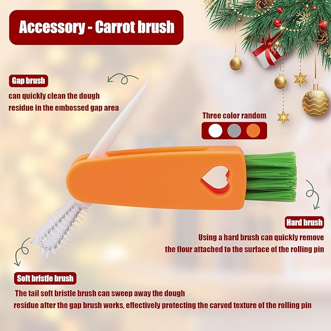 17" Premium Wooden Rolling Pins for Baking with XMAS Embossed Designs | 3mm Deep Springerle Cookie Molds | Christmas Rolling Pin & Baking Gifts for Women | Includes 3-in-1 Cleaning Brush