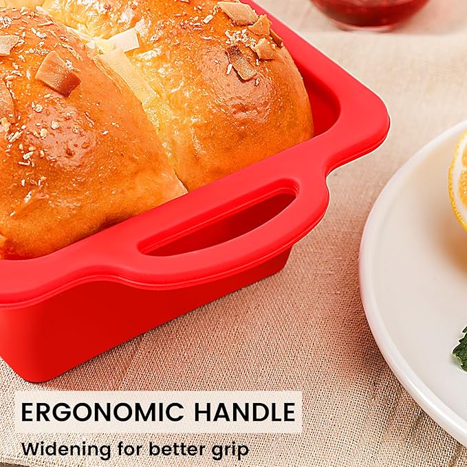 Vinino 2 Pack Silicone Bread Loaf Pan with Metal Reinforced Frame, 9.5 x 5 in Non-stick Silicone 1 lb Loaf Pan for Baking, Durable Bread Pan for Oven Dishwasher Safe - Red