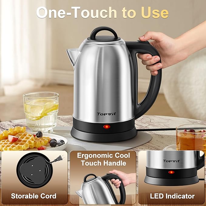 Topwit 2.5L Large Electric Kettle, BPA Free Stainless Steel Water Boiler & Heater, Fast Boil Electric Tea Kettle, Hot Water Kettle Electric with Auto Shut-Off & Boil-Dry Protection for Family