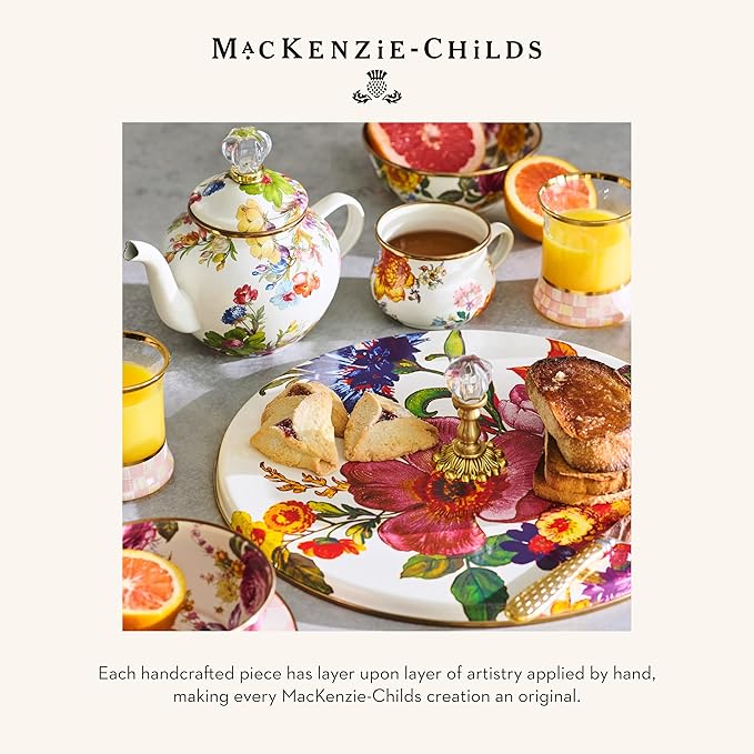 MACKENZIE-CHILDS Enamel Squashed Pot, Cute Enameled Container with Lid, 20 Ounces, White Flower Market