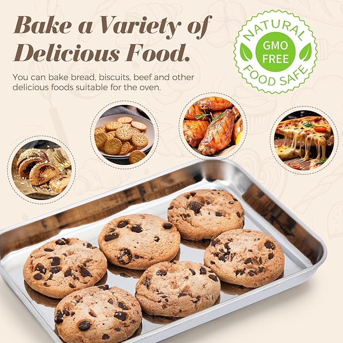 12 Pcs Baking Sheet Stainless Steel Cookie Small Metal Sheet Pans Professional Rectangle Oven Trays Kitchen Baking Cooking and Toaster, Oven and Dishwasher Safe(7.1x5.1x0.79Inch)