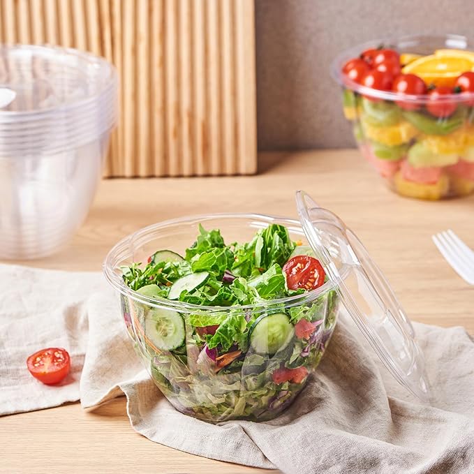 [48 oz. 50 Sets Clear Plastic Salad Bowls with Airtight Lids Disposable To Go Mixing Containers Serving for Fruit, Quinoa, Lunch and Meal Prep