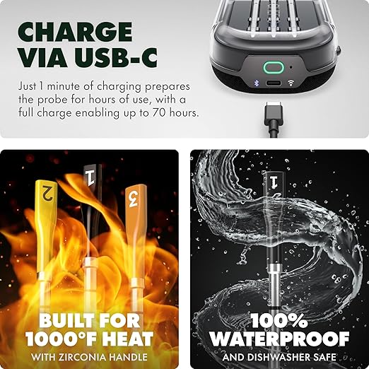 CHEF iQ Sense [2025 Model] | Smart Wireless Meat Thermometer | 3 Ultra-Thin Probes | WiFi Unlimited Range | 1000°F Heat Safe | 5 Sensors | BBQ, Grill, Oven, Smoker, Air Fryer | Gen3