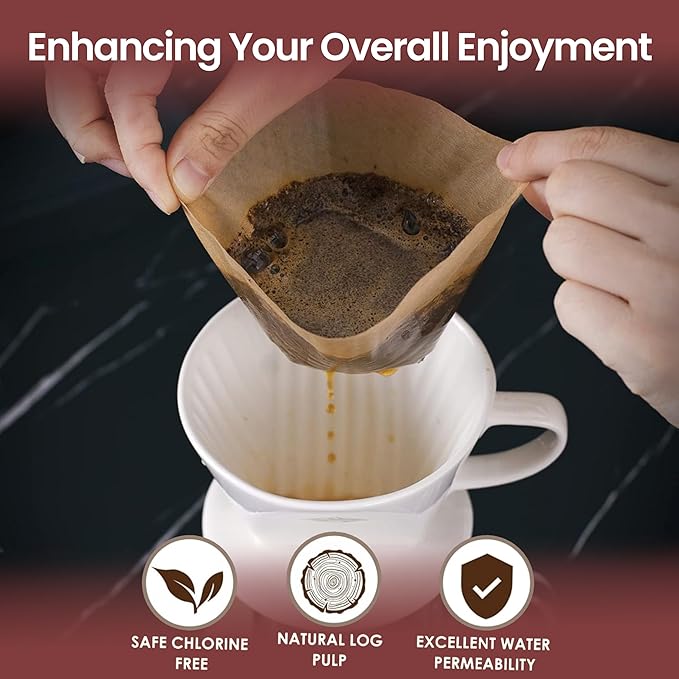 Cafe Le Rou Natural Unbleached Paper Cone Coffee Filters, #4 Size, Brown, 100 Count, for Pour-Over and Drip Coffee Makers