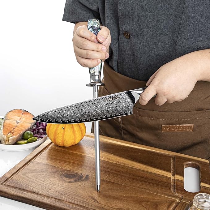 13-Piece Awabi Knife Block Set – Premium VG-10 Damascus Steel Knives with Abalone Shell Resin Handles