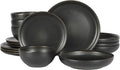 Gibson Elite Beckett Stoneware Matte Reactive Glaze 16 Piece (Service for 4) Plates and Bowls Dinnerware Set - Black