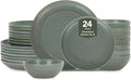 Stone Lain Elio 24-Piece Dinnerware Set Stoneware, Plates and Bowls Set, Dish Set for 8, Green